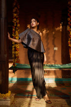 Zoya - Women's Silk One-Shoulder Dress With Drape Skirt Fusion Dhoti Skirt with Inner and Cape Fusion Dhoti Skirt with Inner and Cape