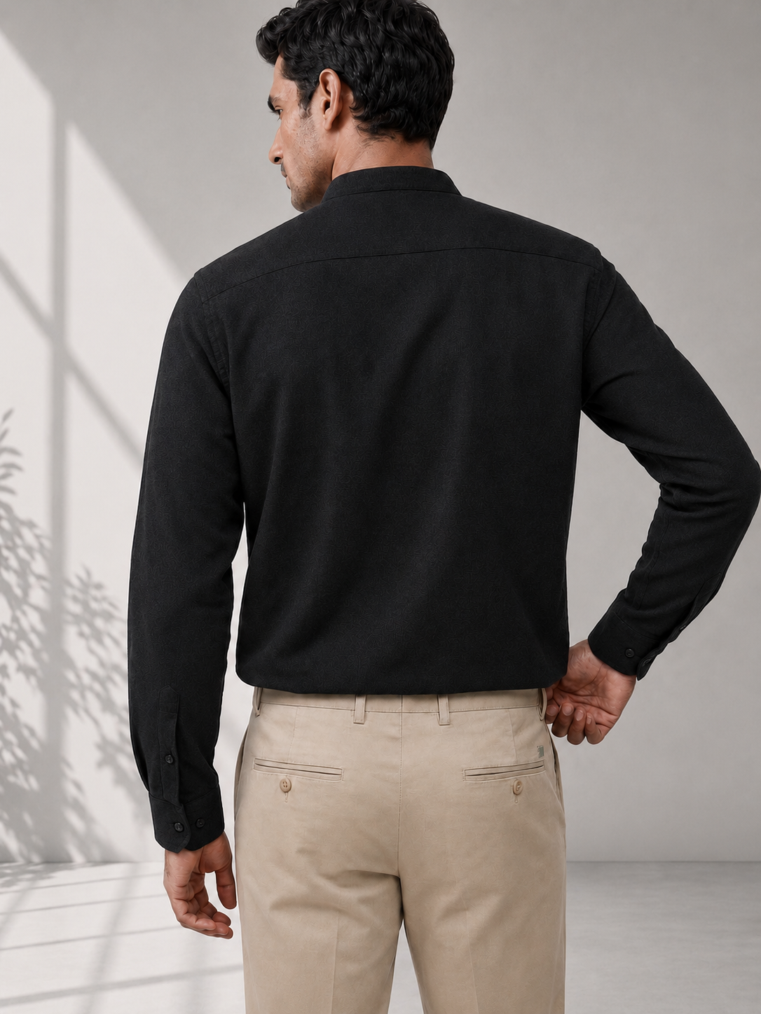 Black cotton Shirt - Rear View