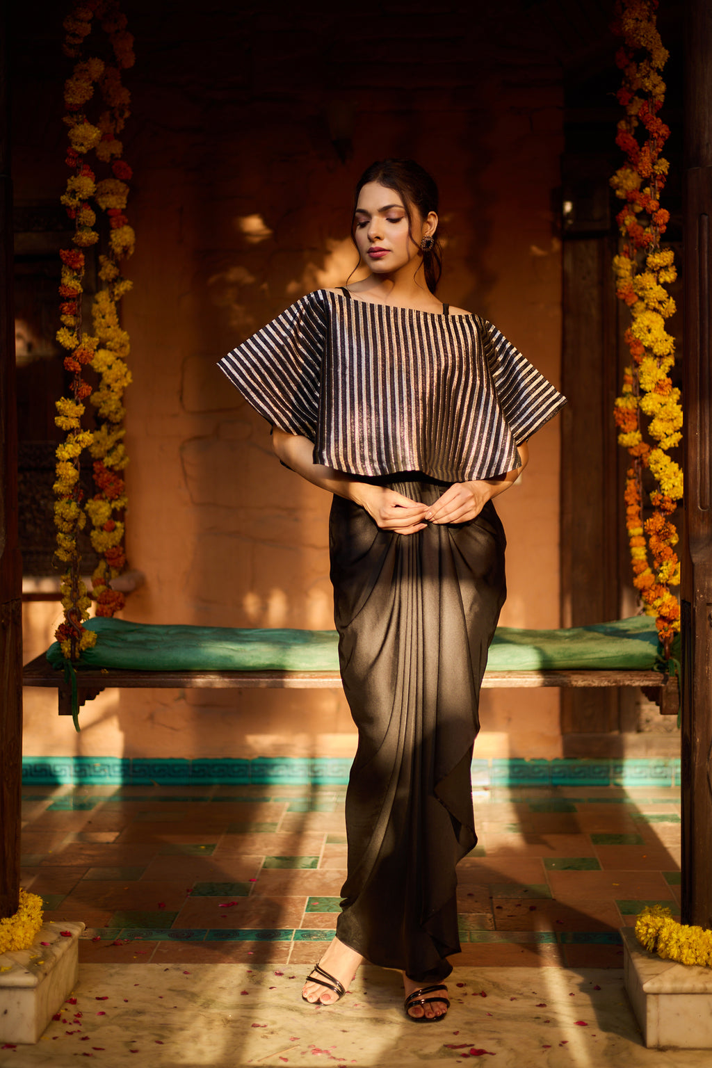 Black silk shoulder dress