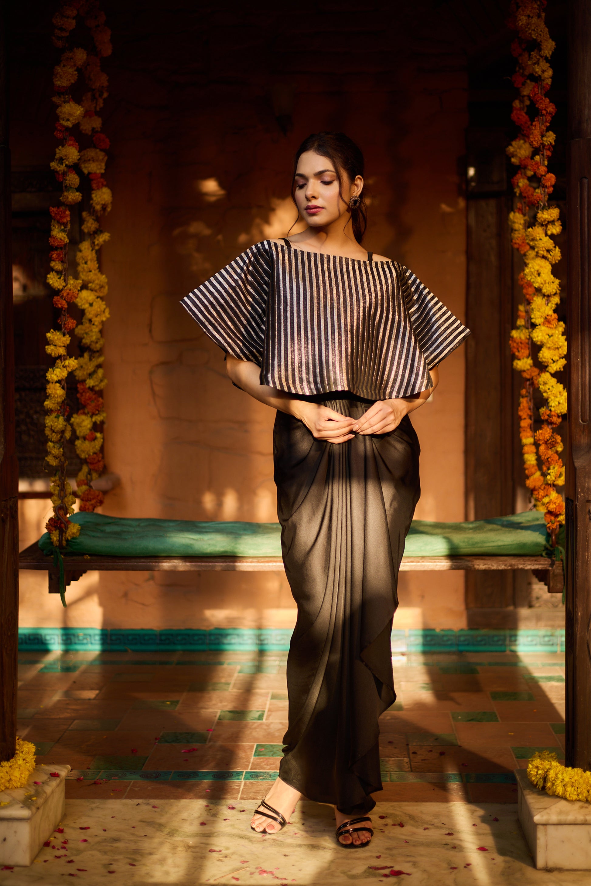 Black silk shoulder dress