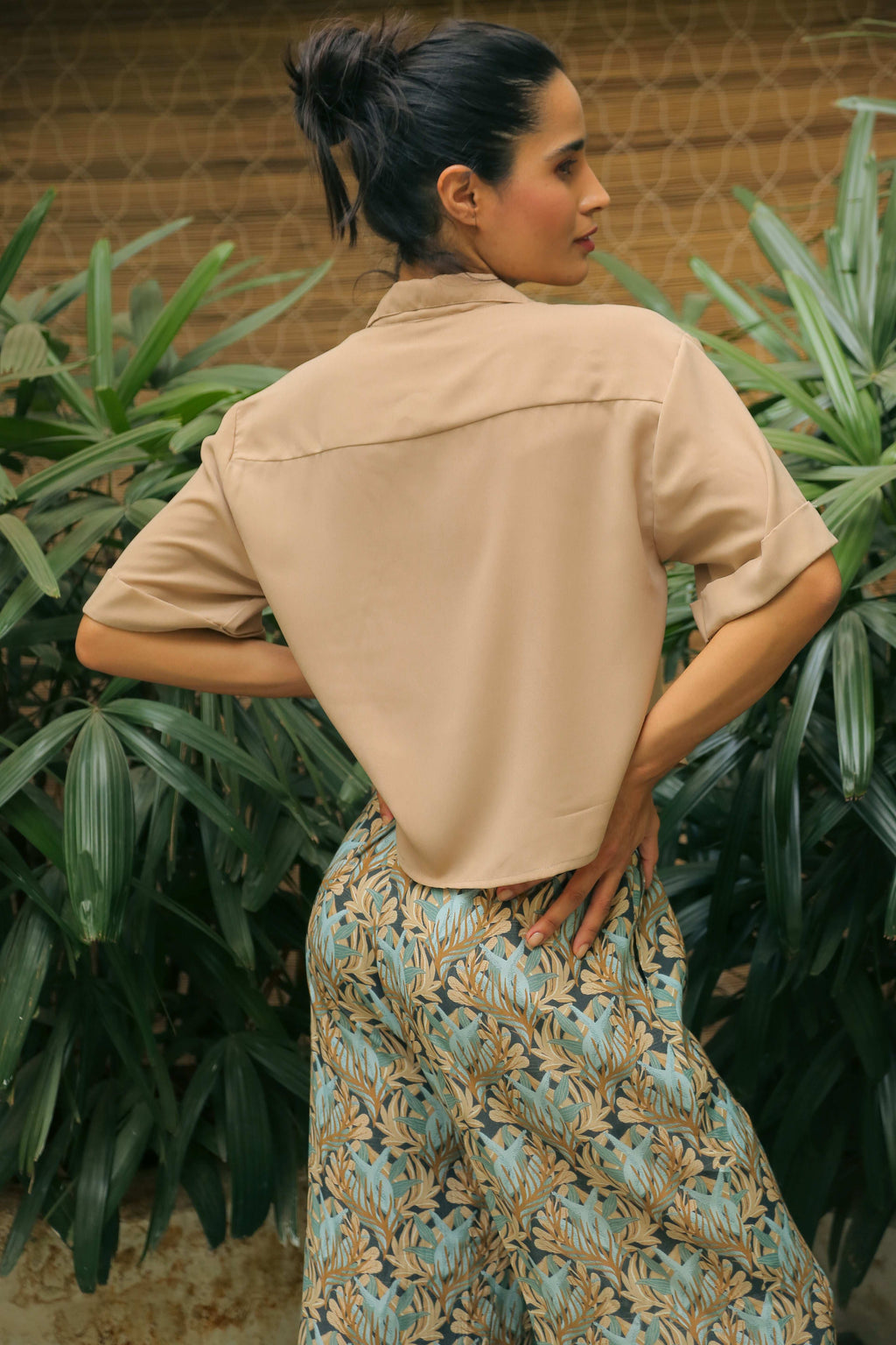 Women's Beige Crop Shirt Shirts Solid Crop Shirt