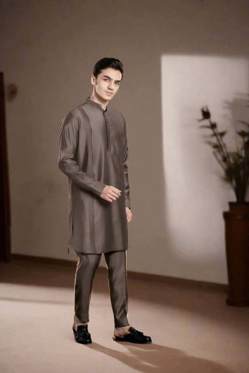 Men's Pin tucks Mid-length Kurta Pant set Kurta Pant Set