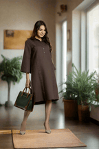 Women's Pleated Shirt Linen Dress Midi Dress