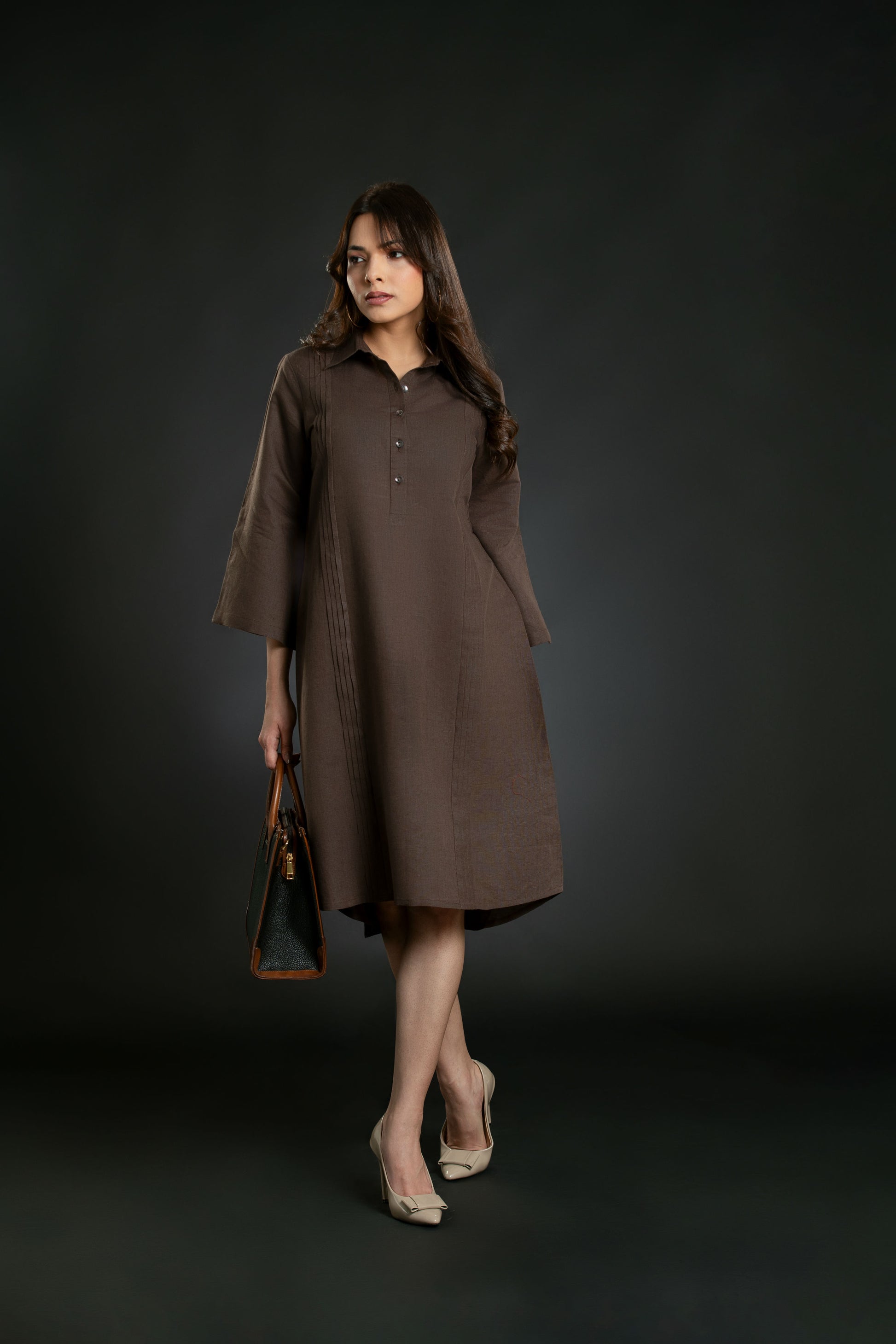 Brown Knee length dress