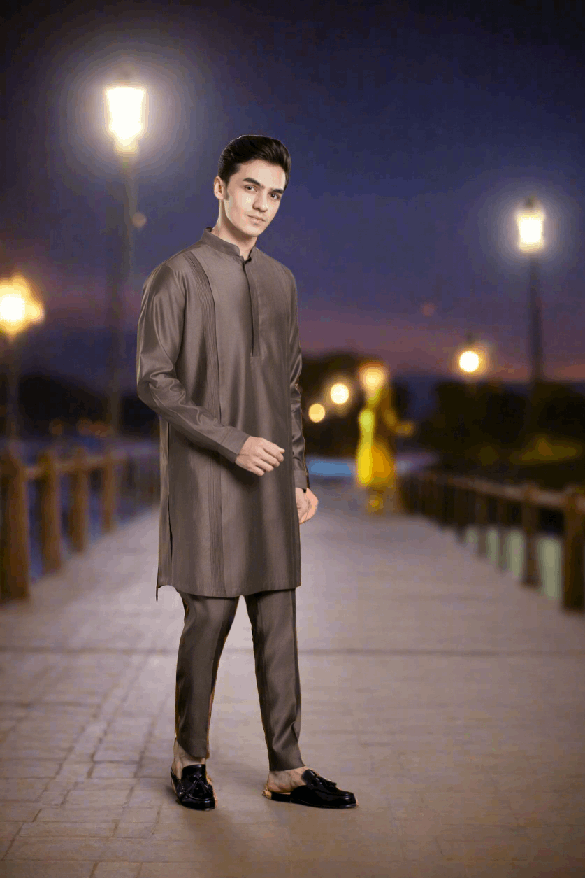 Men's Pin tucks Mid-length Kurta Pant set Kurta Pant Set