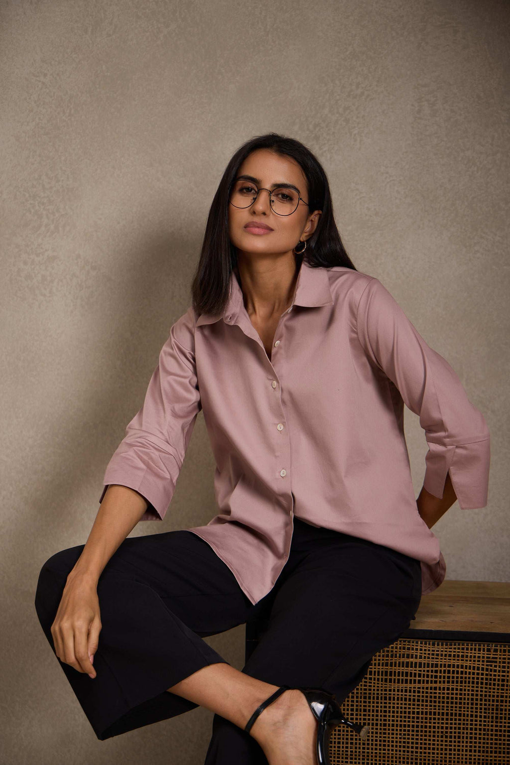 Dusky Rose - Cotton Satin Shirt for Women Women's Shirt Women's Shirt