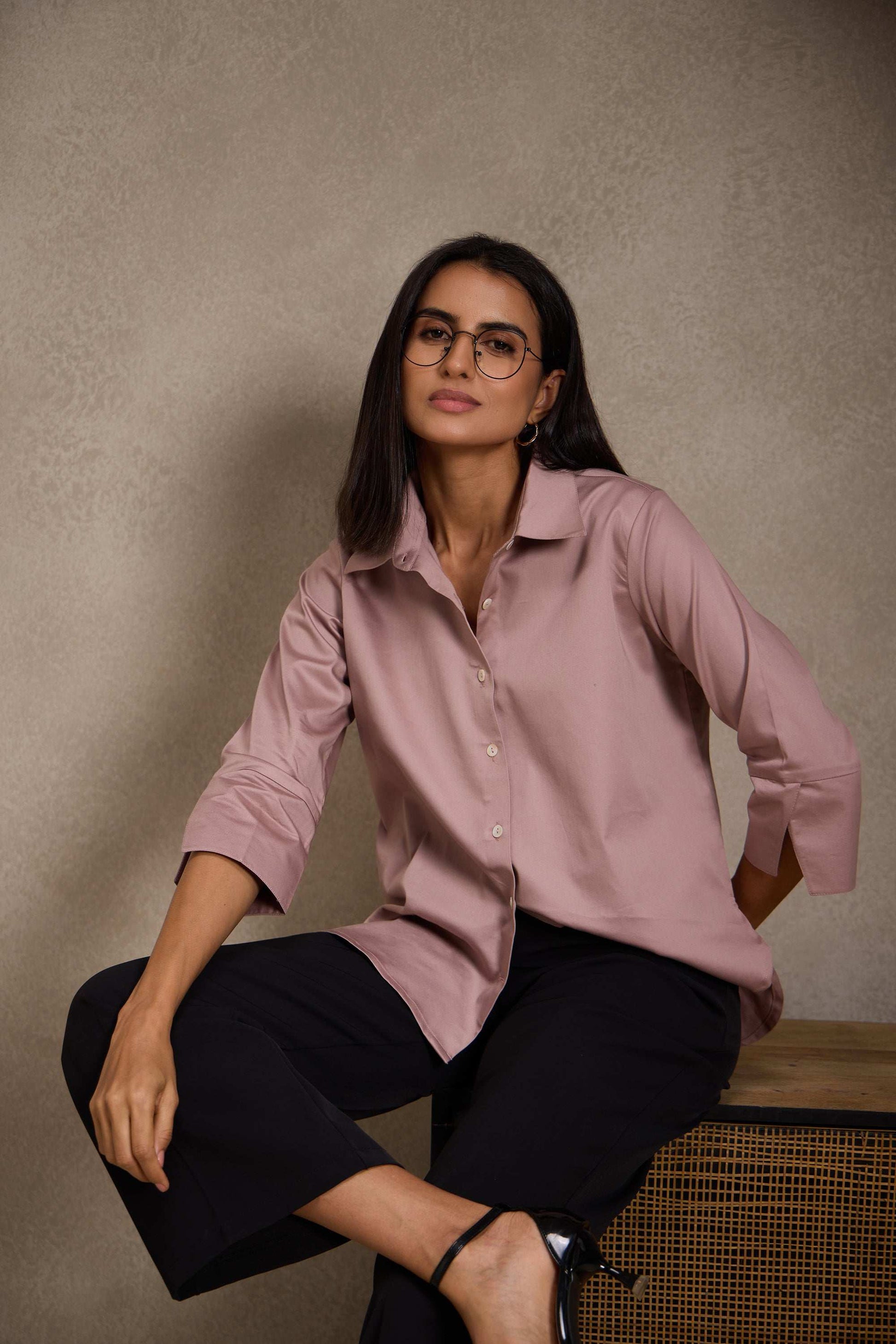 Dusky Rose - Cotton Satin Shirt for Women Women's Shirt Women's Shirt