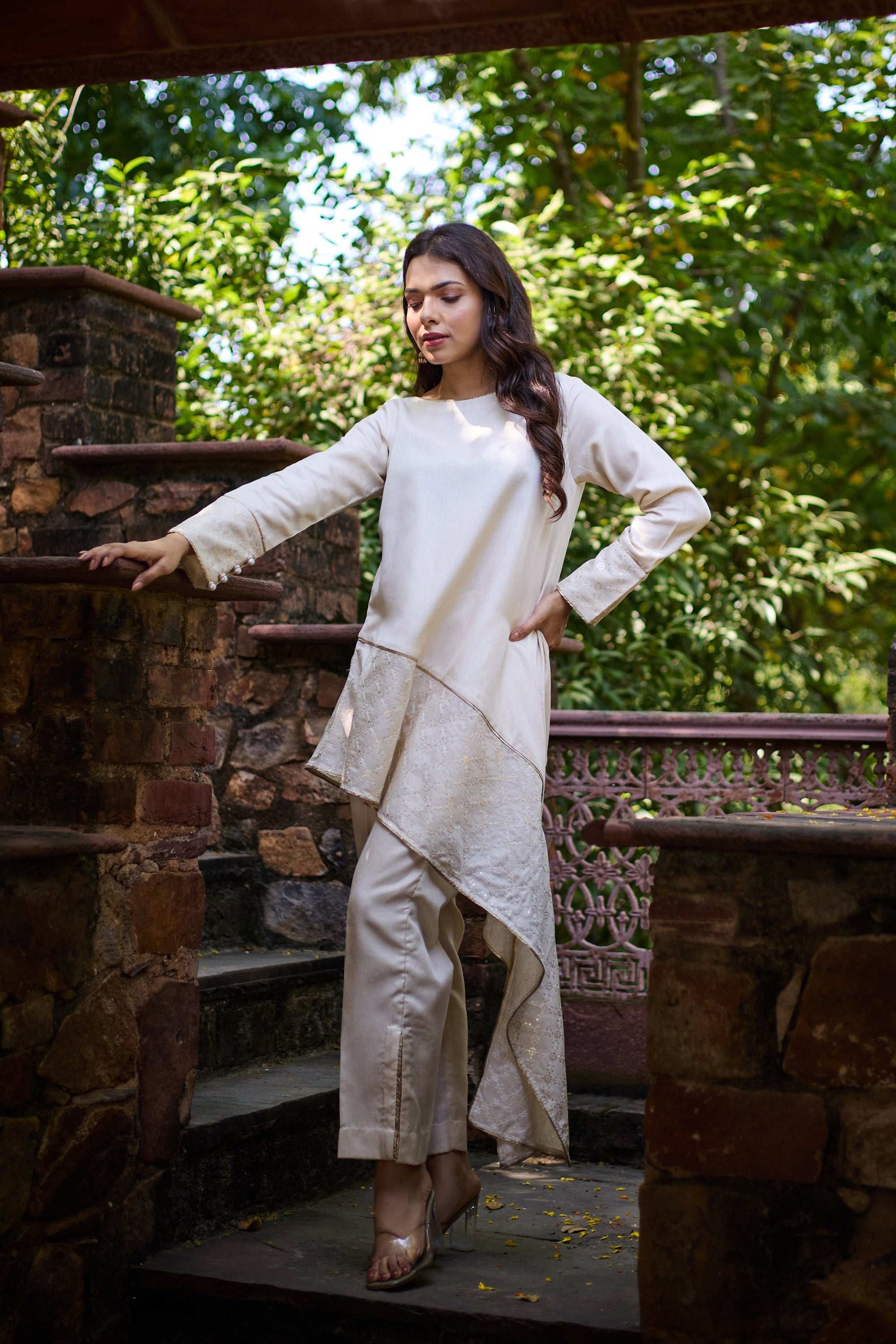 Fiza - Geometric One-Sided Flowy Festive Women Co-ords Set Fusion Co-ord Set Fusion Co-ord Set