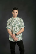 Floral Linen Shirt With Mandarin Collar Casual Shirt