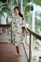 Women's Beige Floral V-Neck Midi Dress Midi Dress