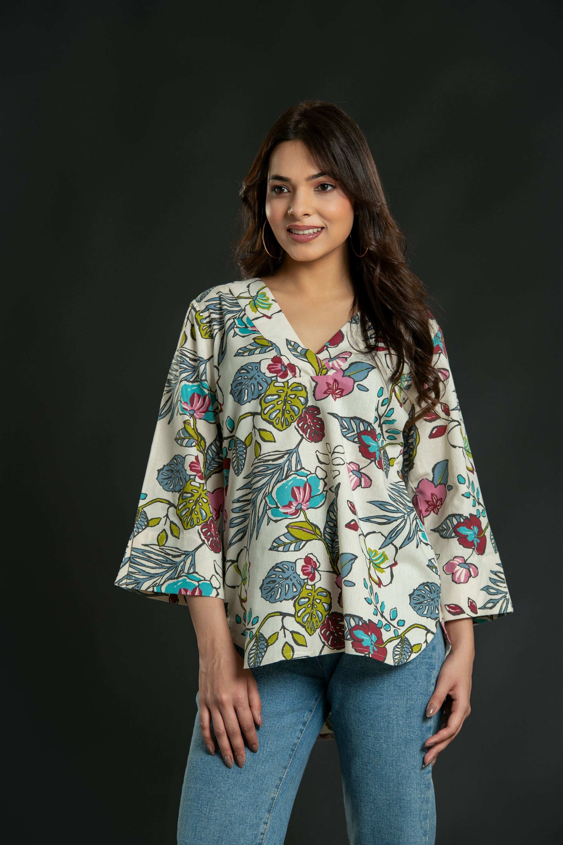 Beige Floral Top Casual Top