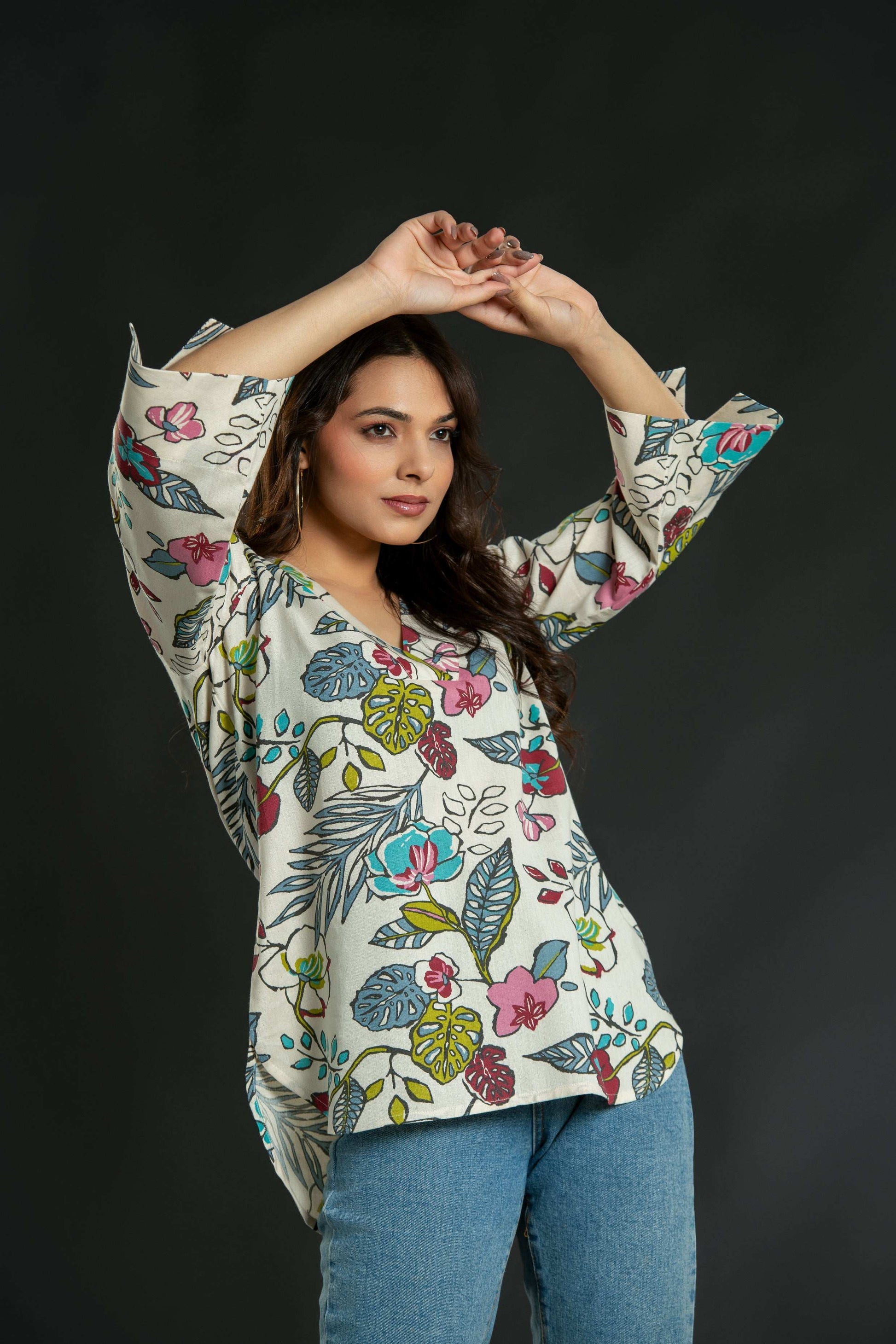 Beige Floral Top Casual Top