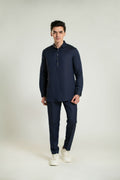 Styled Point Collar Linen Lounge Shirt Short Kurta