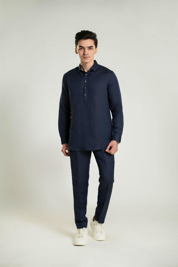Styled Point Collar Linen Lounge Shirt Short Kurta