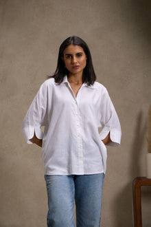 Vanilla White - Linen Dolman Sleeve Shirt for Women