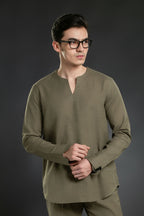 Men's V-Neck Linen Lounge Shirt Short Kurta