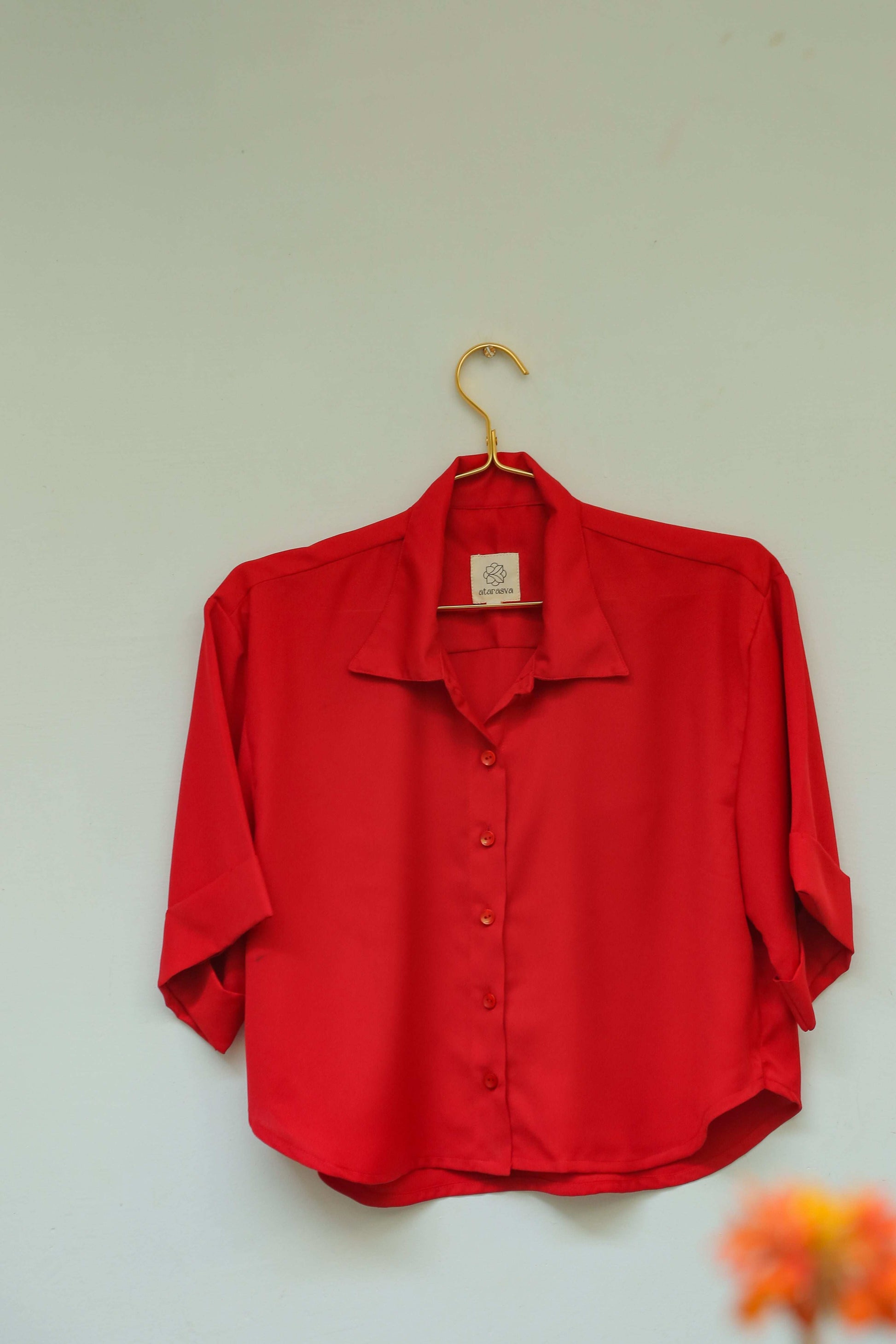 Women’s Carnation Red Crop Shirt Shirts Solid Crop Shirt