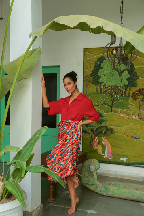 Women’s Carnation Red Crop Shirt Shirts Solid Crop Shirt