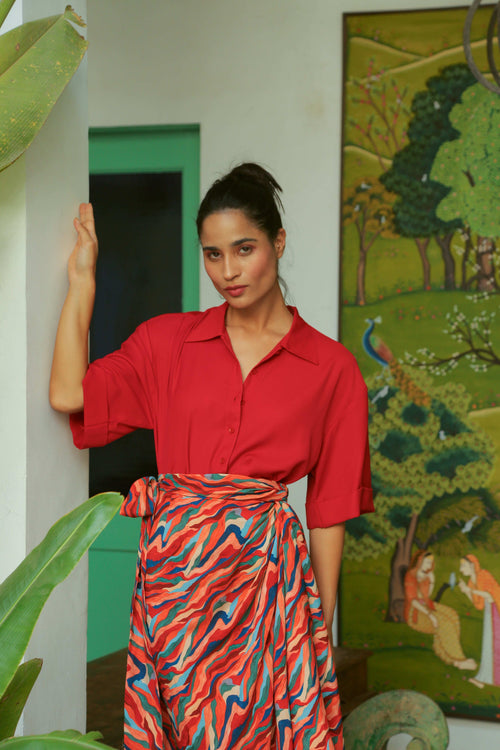 Women’s Carnation Red Crop Shirt Shirts Solid Crop Shirt