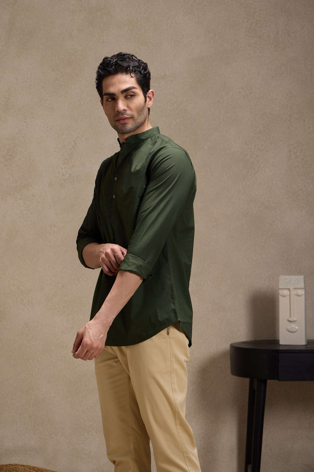 Army Green Mandarin Collar Short Kurta Short Kurta Short Kurta