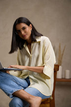 Lemon blossom - Linen Dolman Sleeve Shirt for Women Women's Shirt Women's Shirt