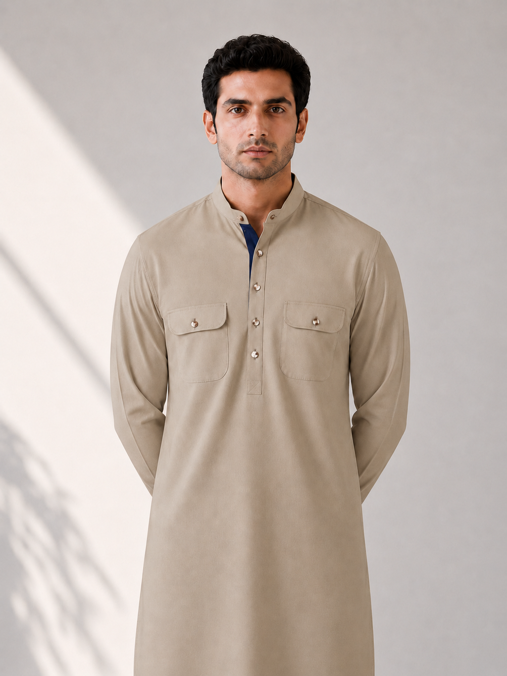 Fusion Pathani Kurta Set - Beige
