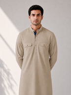 Fusion Pathani Kurta Set - Beige