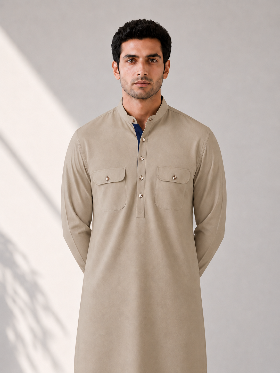 Fusion Pathani Kurta Set - Beige
