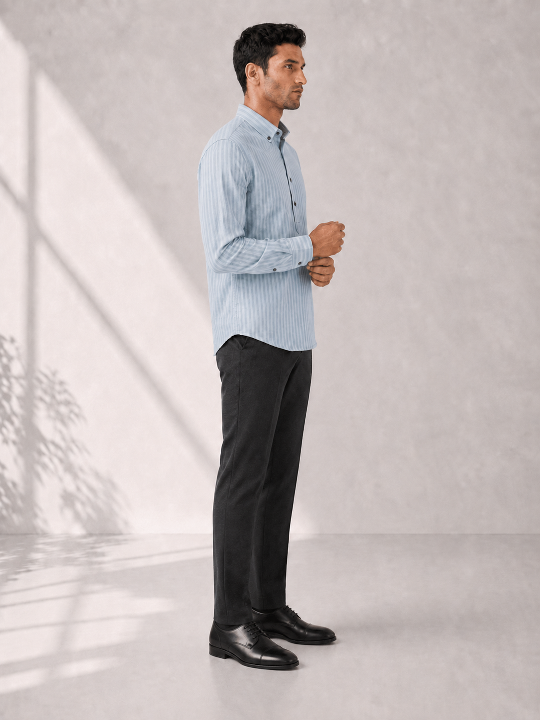 Self Stripe Short Kurta - Ice Blue