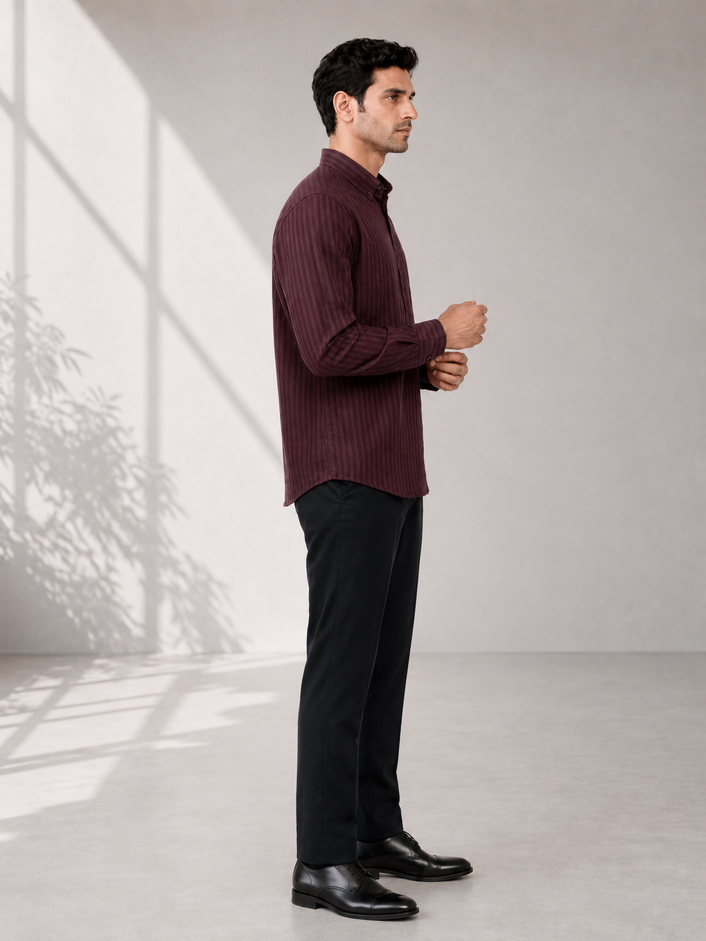 Self Stripe Short Kurta - Cherry Wine