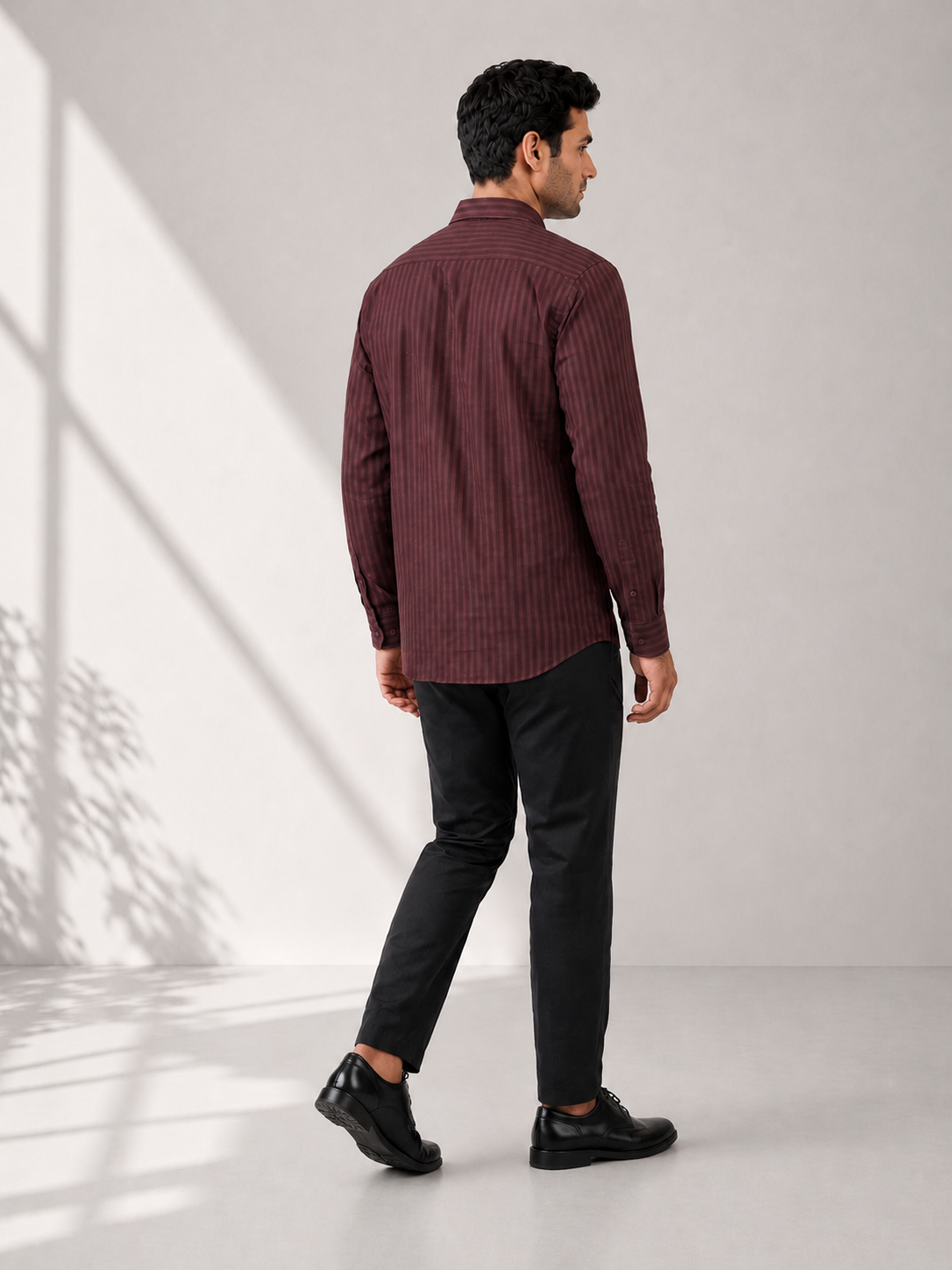 Self Stripe Short Kurta - Cherry Wine