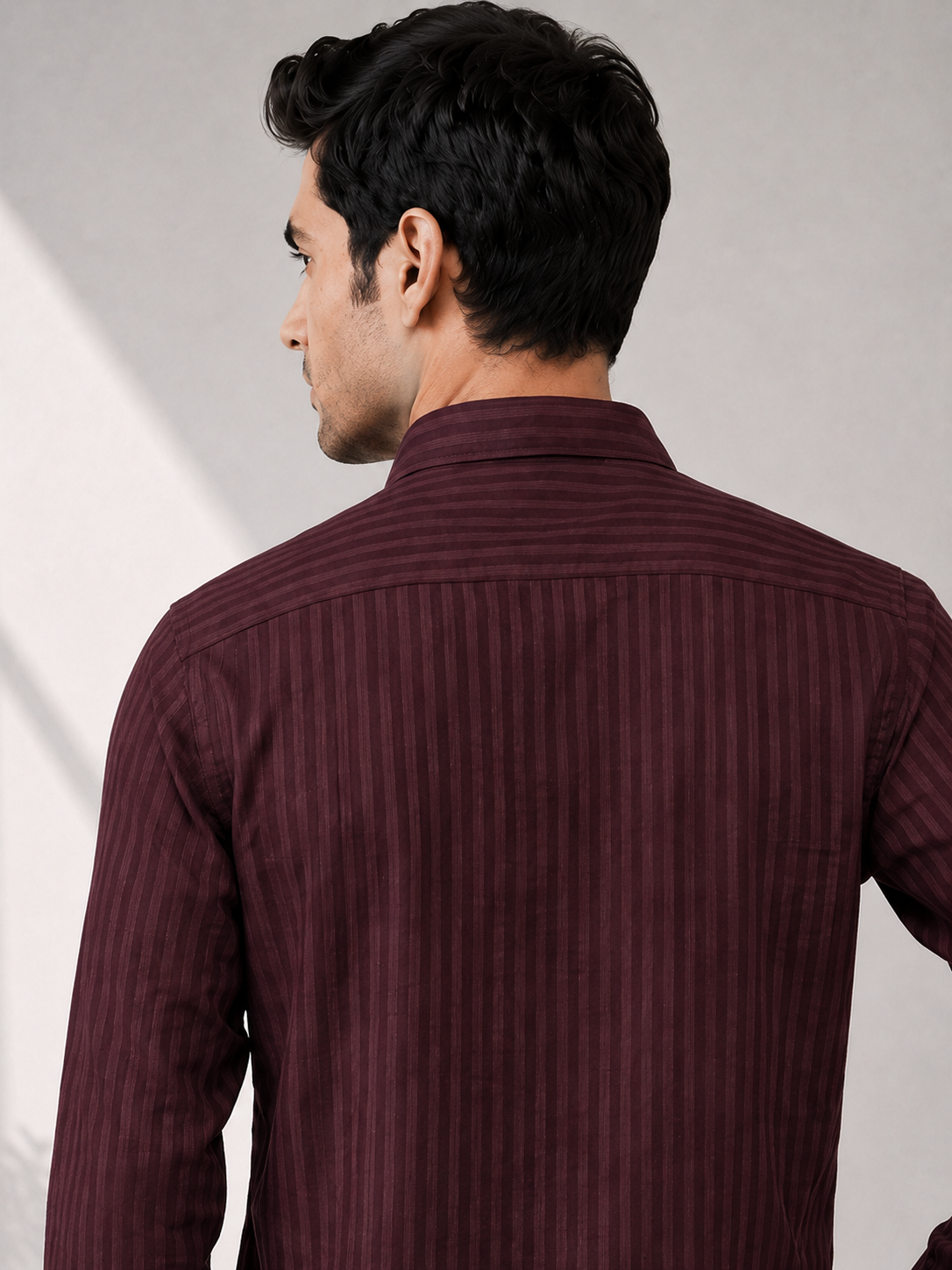 Self Stripe Short Kurta - Cherry Wine
