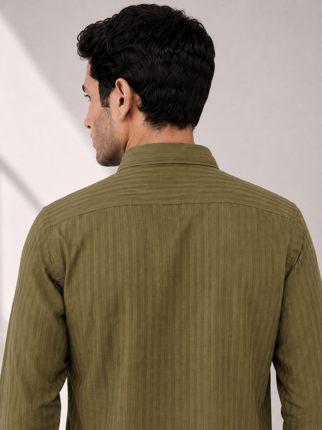 Self Stripe Short Kurta - Olive Green