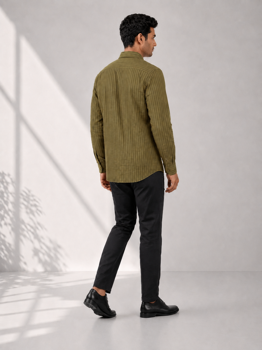 Self Stripe Short Kurta - Olive Green