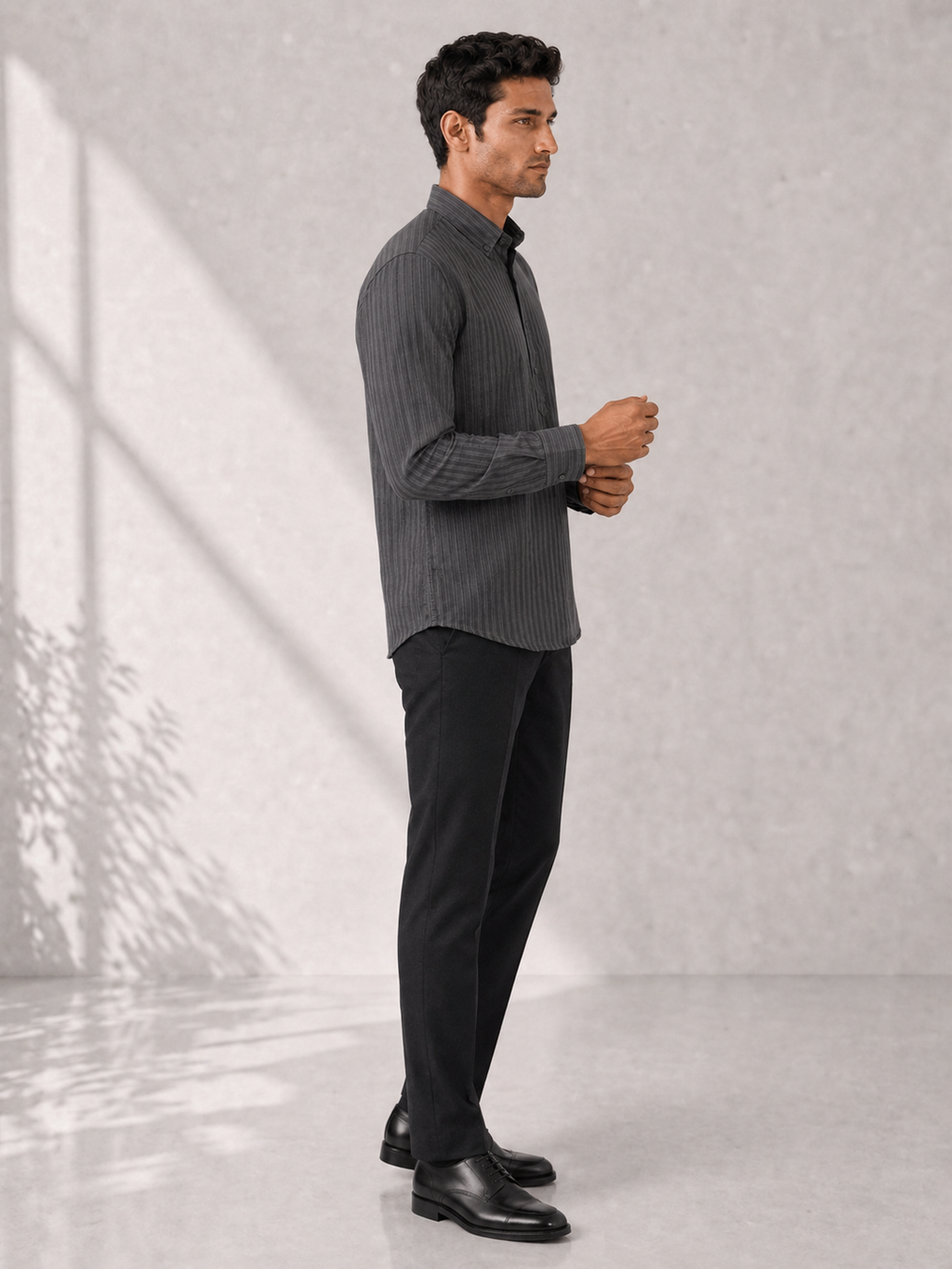 Self Stripe Short Kurta - Stone Grey