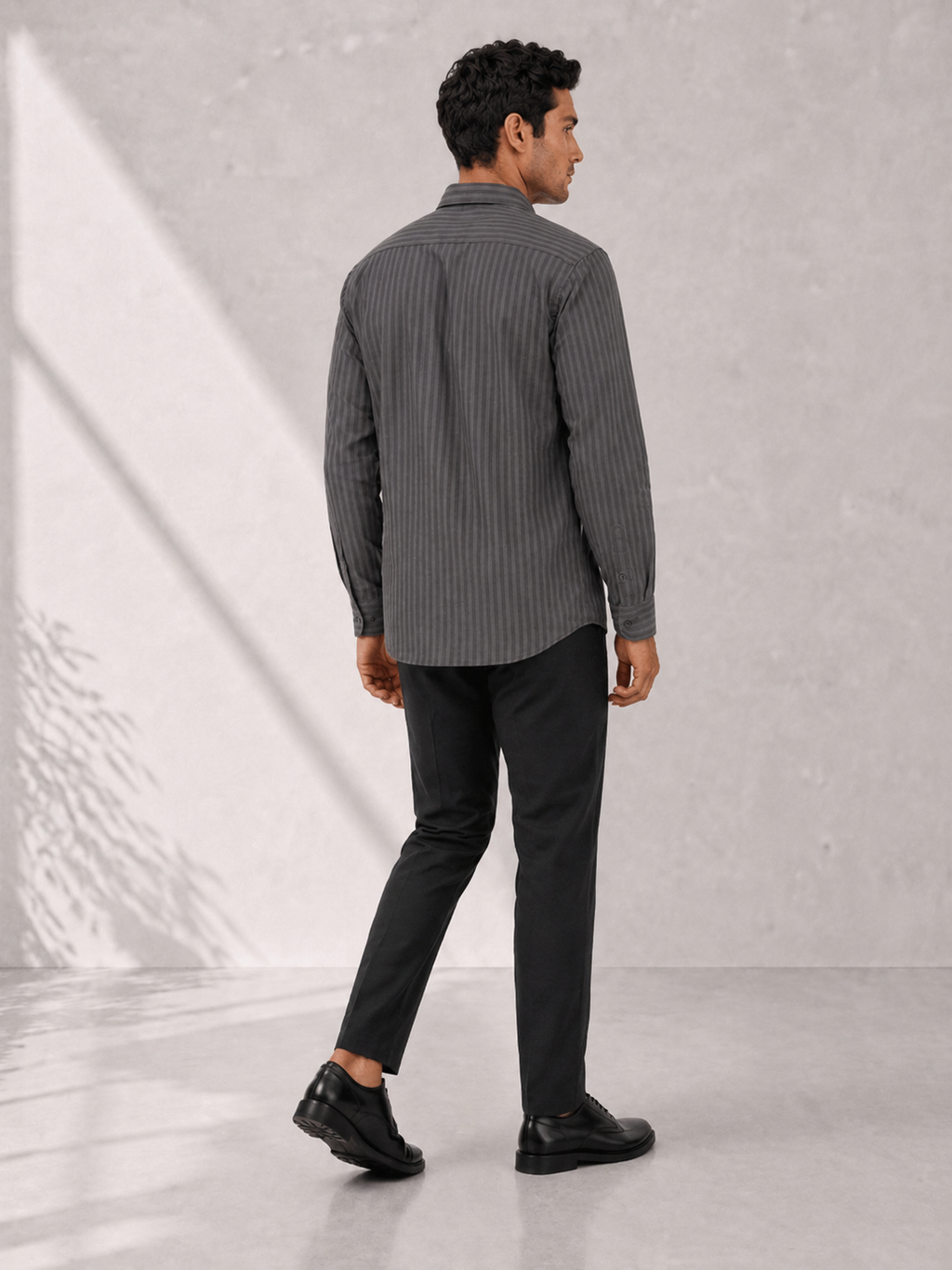 Self Stripe Short Kurta - Stone Grey