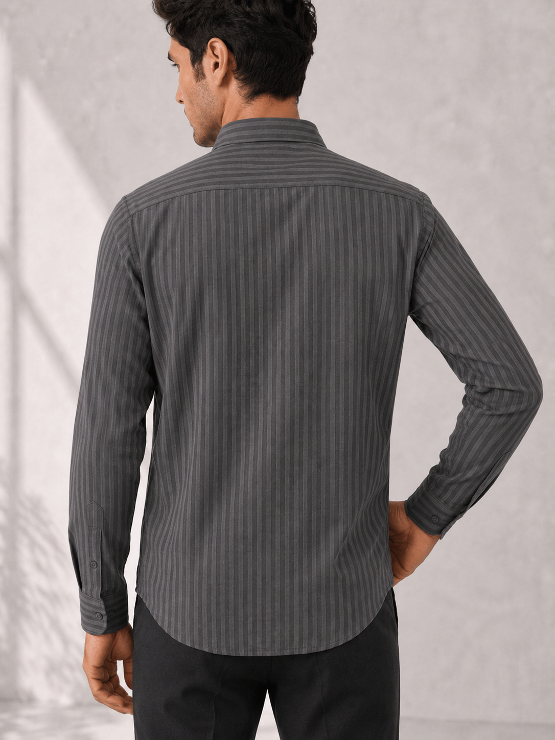 Self Stripe Short Kurta - Stone Grey