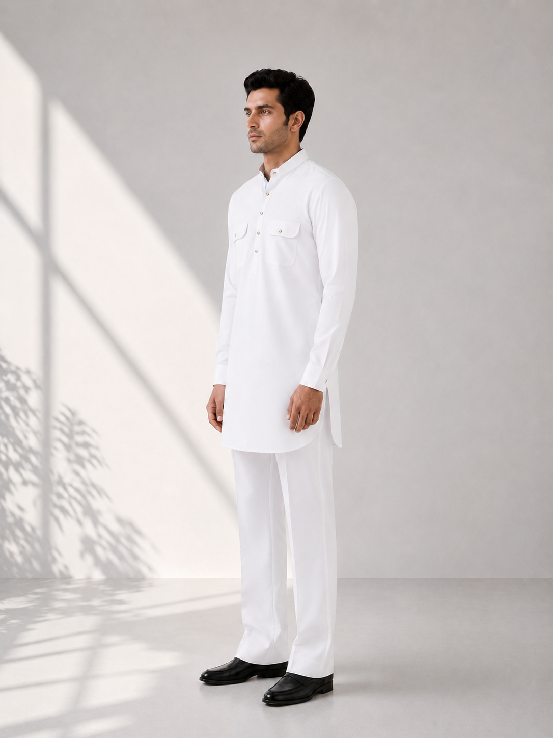 Fusion Pathani Kurta Set - White