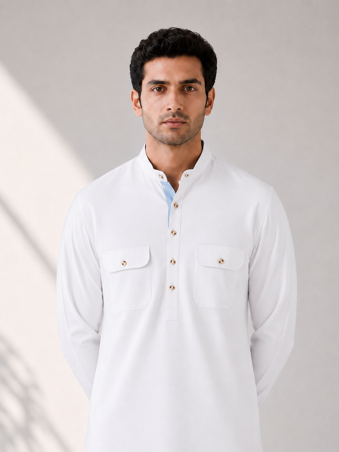 Fusion Pathani Kurta Set - White