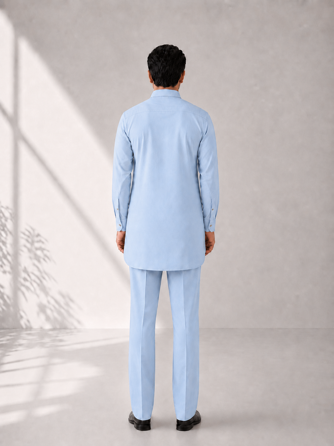 Fusion Pathani Kurta Set - Light Blue
