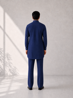 Fusion Pathani Kurta Set - Navy Blue