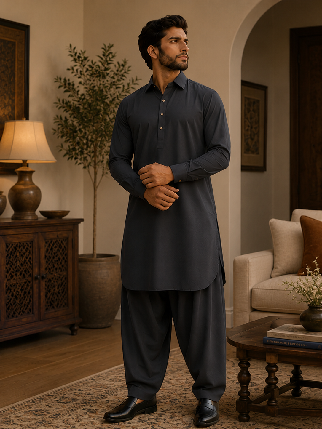 Pathani Kurta Set - Black