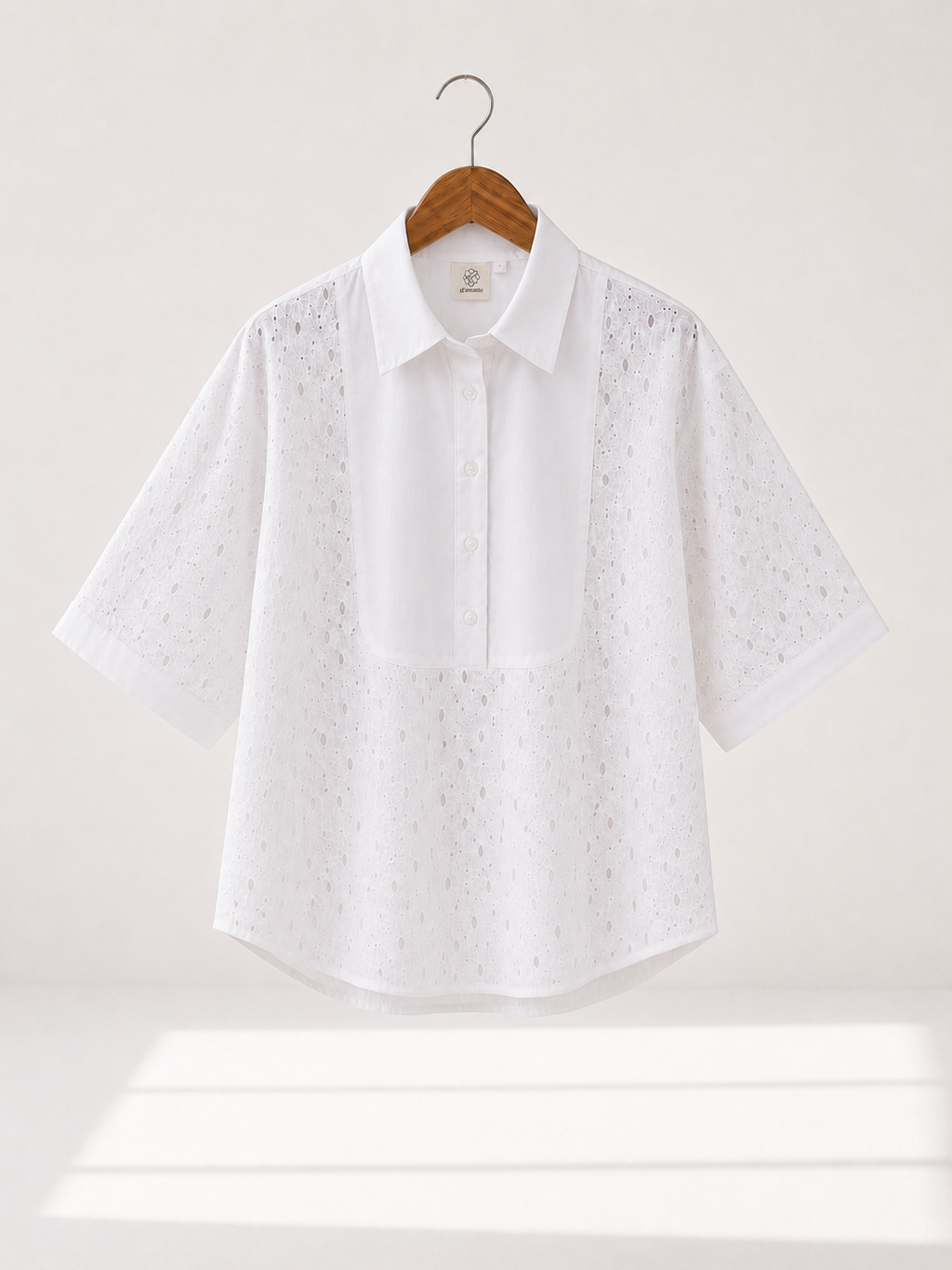 Dolman Sleeve Schiffli Shirt - White