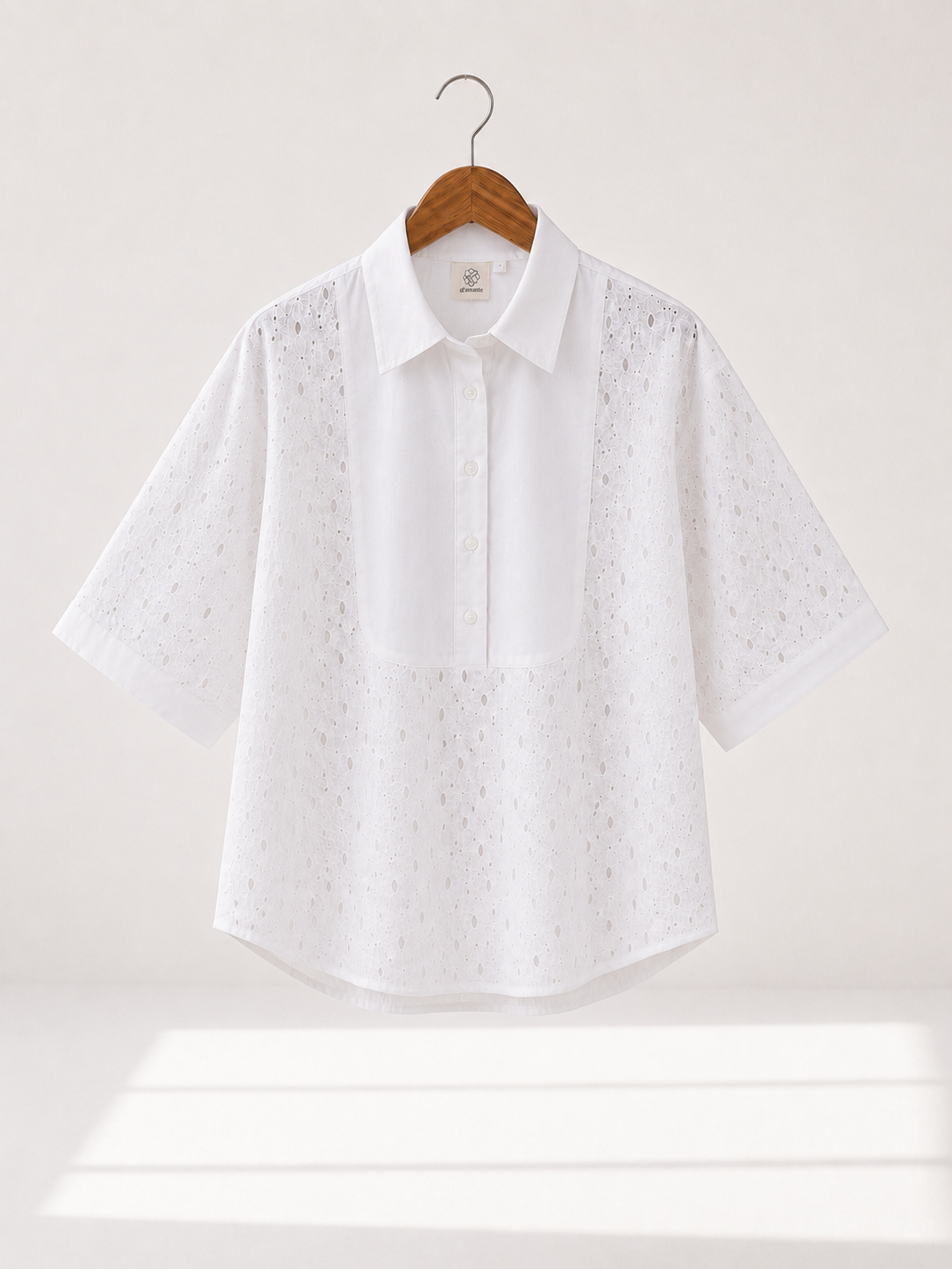 Dolman Sleeve Schiffli Shirt - White