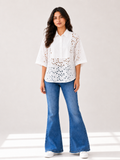 Dolman Sleeve Schiffli Shirt - White