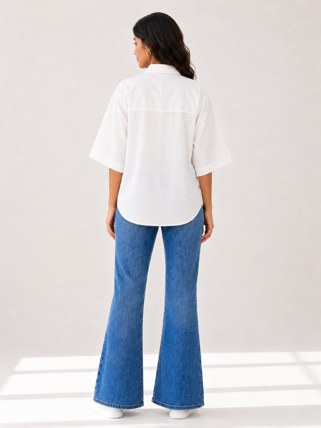 Dolman Sleeve Schiffli Shirt - White