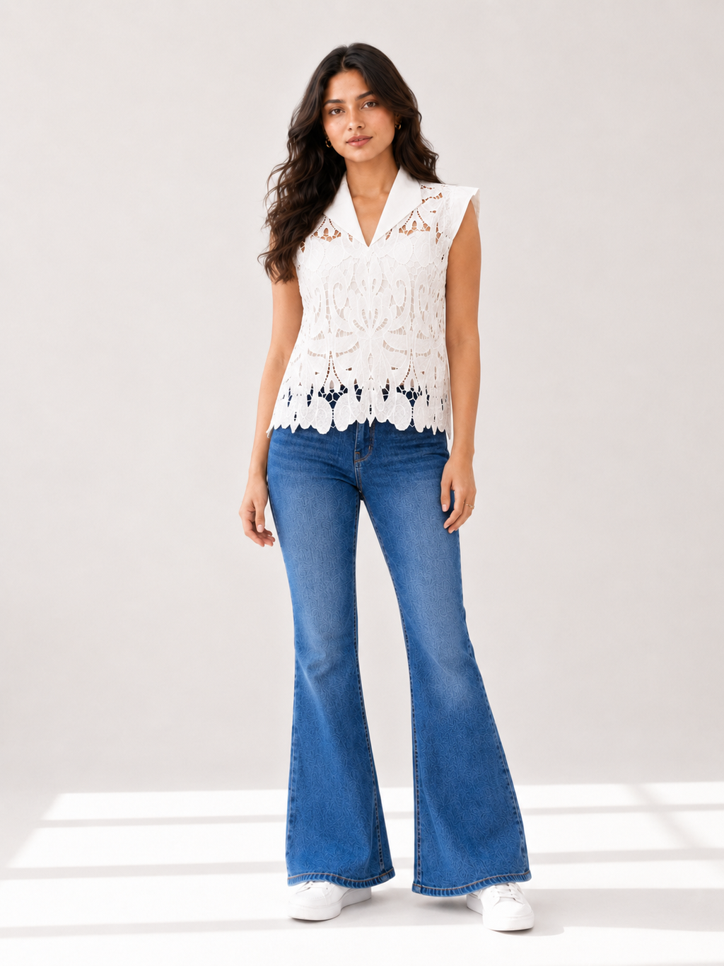 Cap Sleeve Lace Top - White
