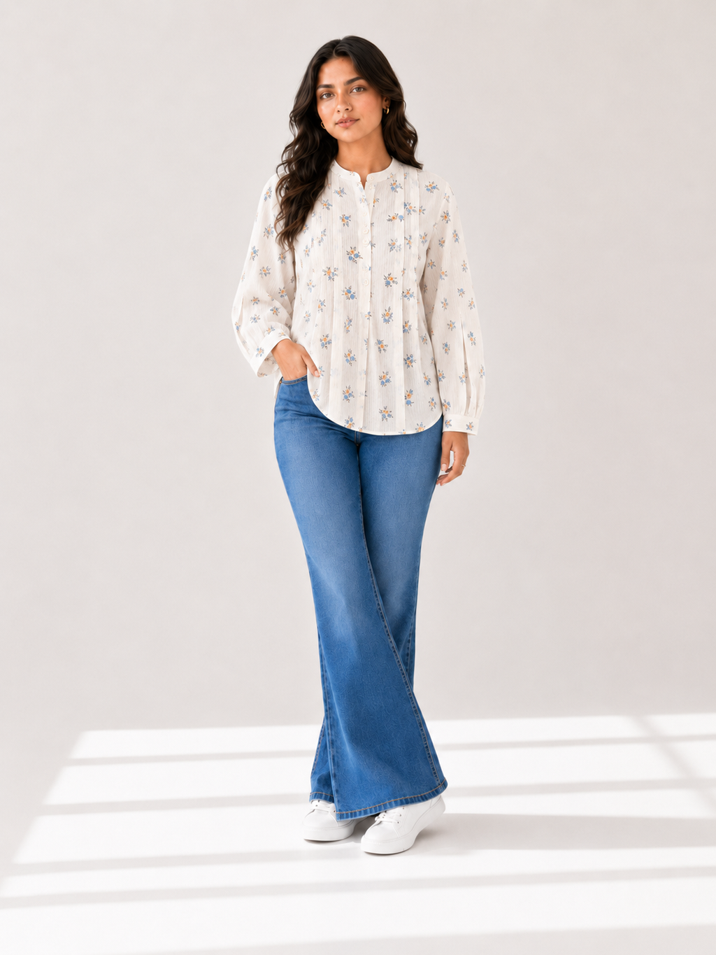 Printed Pleated Top - Baby Breath