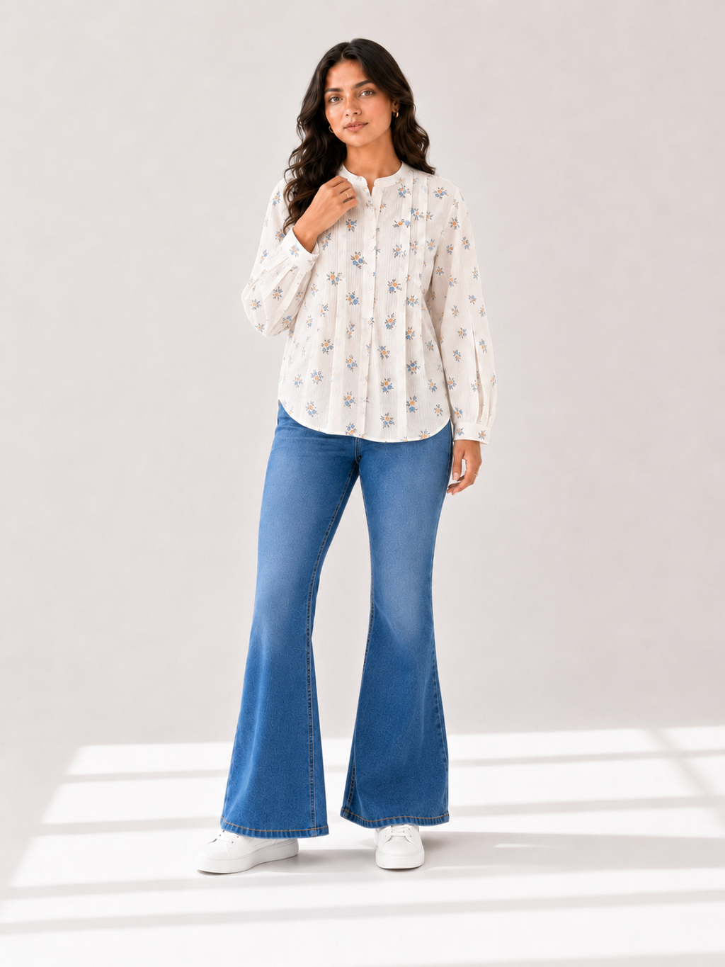 Printed Pleated Top - Baby Breath