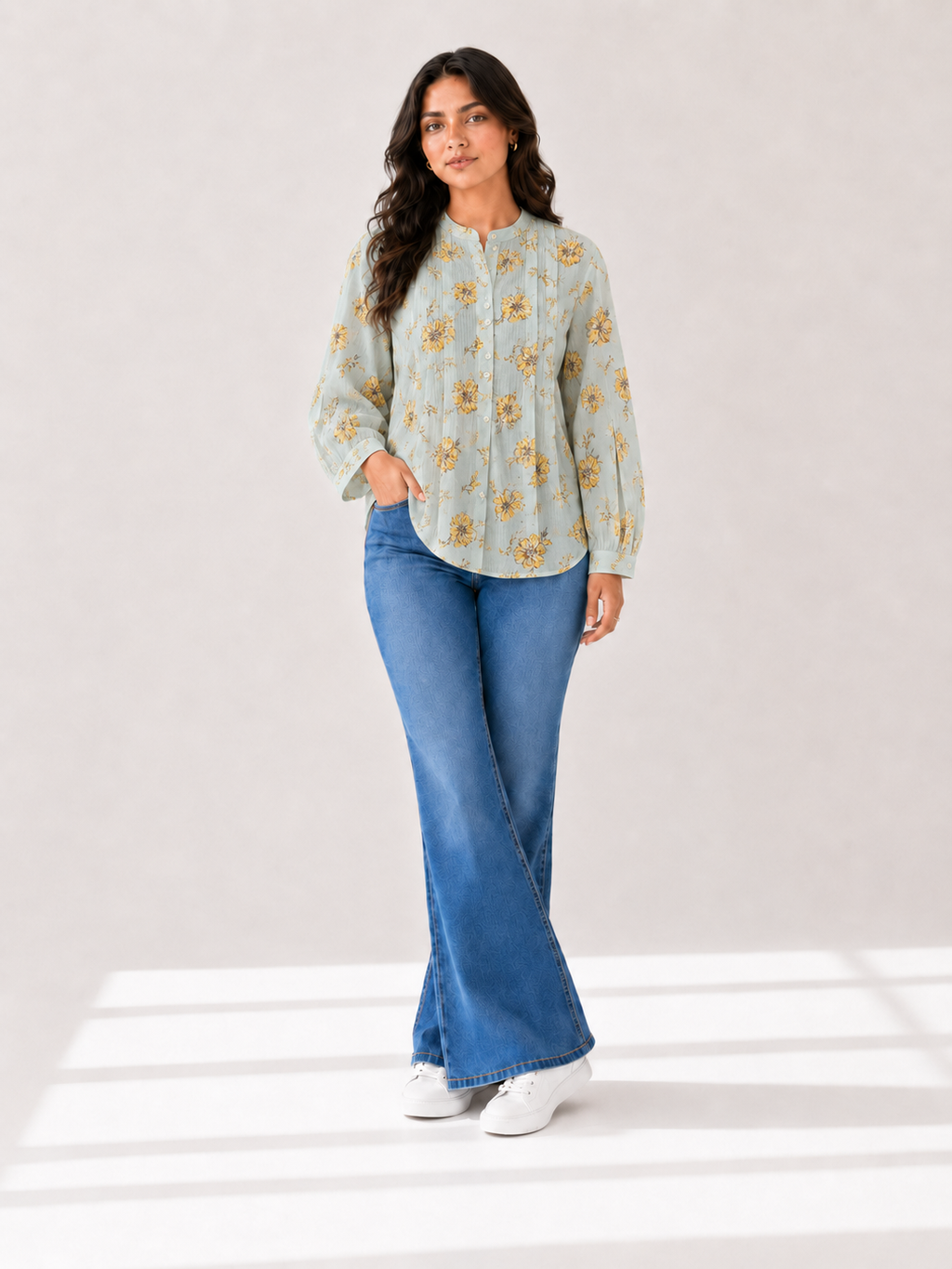 Pleated Printed Top - Sun Daisy